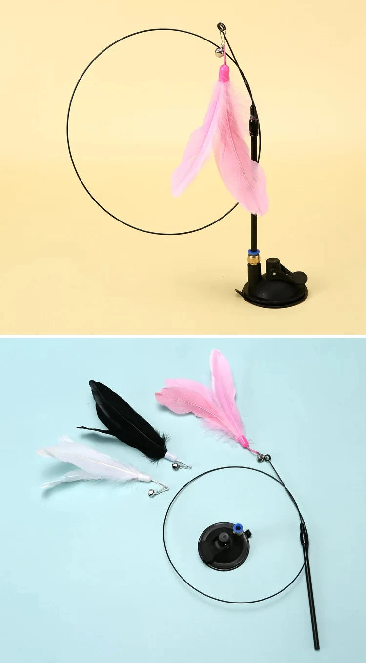 Hands-Free Suction Cup Feather Wand Cat Toy - product detail view