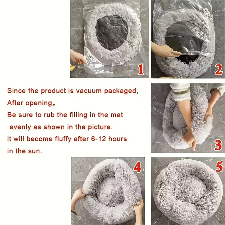 Plush Faux Fur Donut Bed - close-up of soft faux fur texture