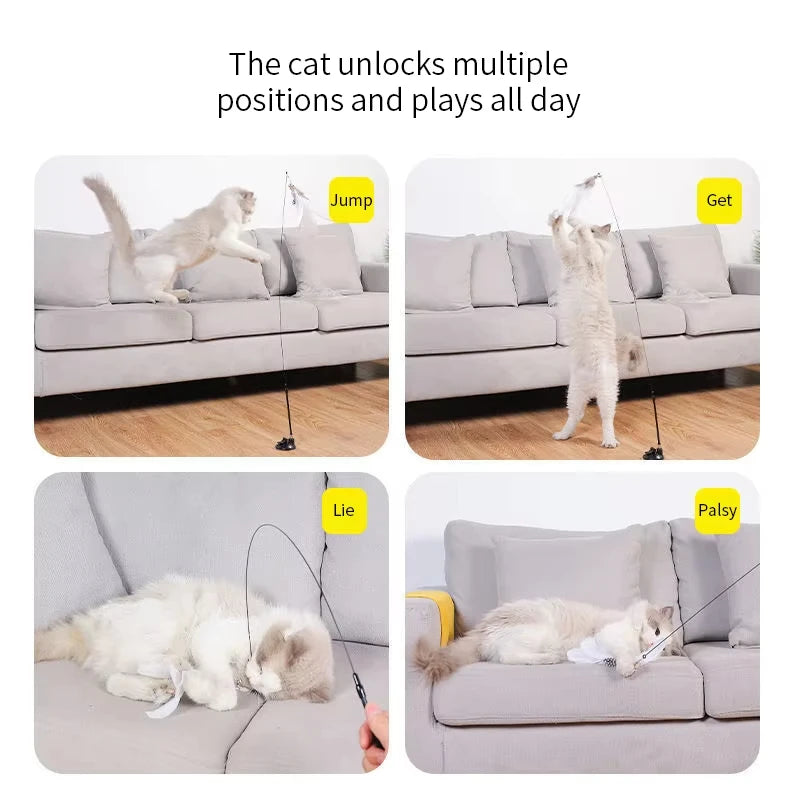 Hands-Free Suction Cup Feather Wand Cat Toy - product detail view