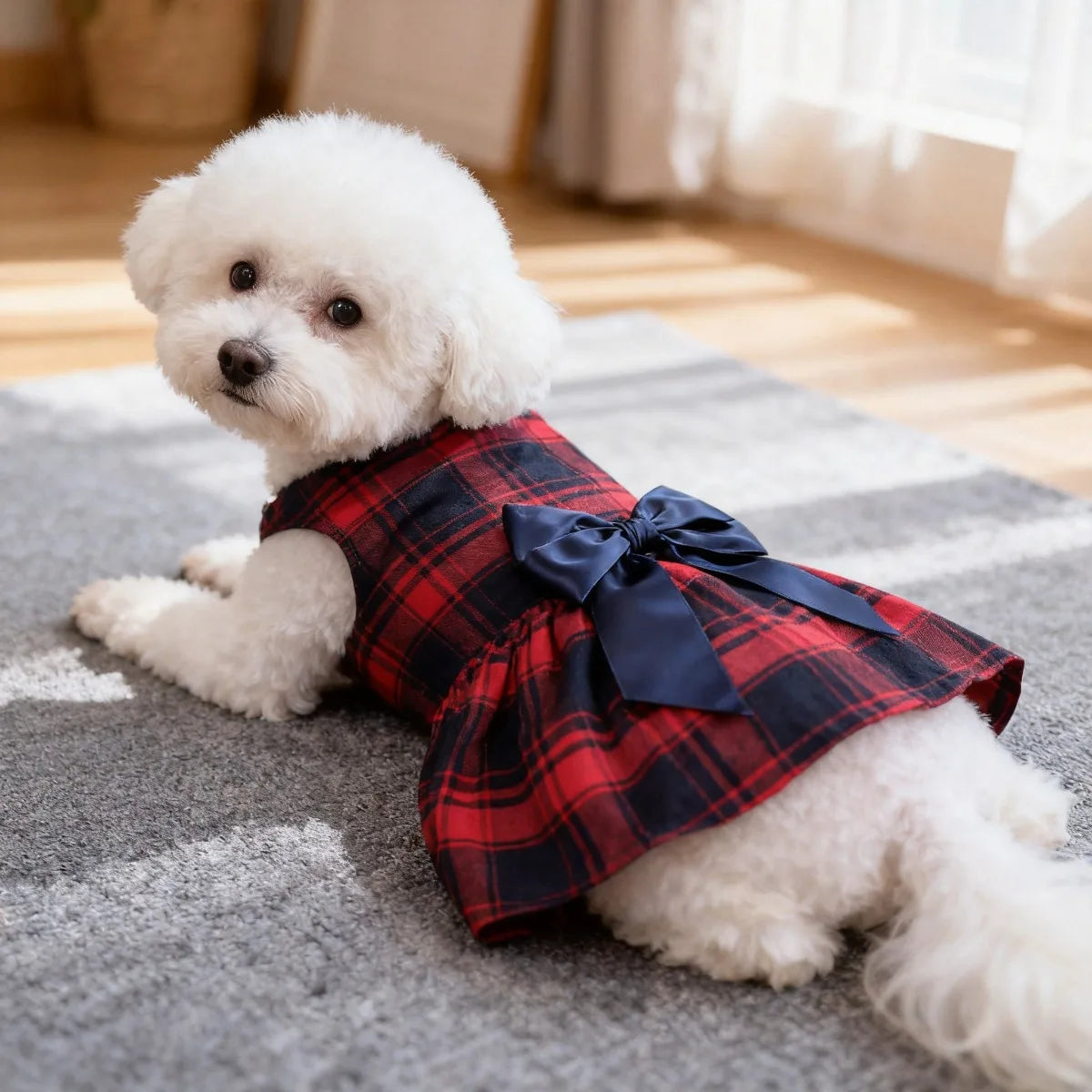 Plaid Bow Dress for Dogs & Cats - close-up of bow detail