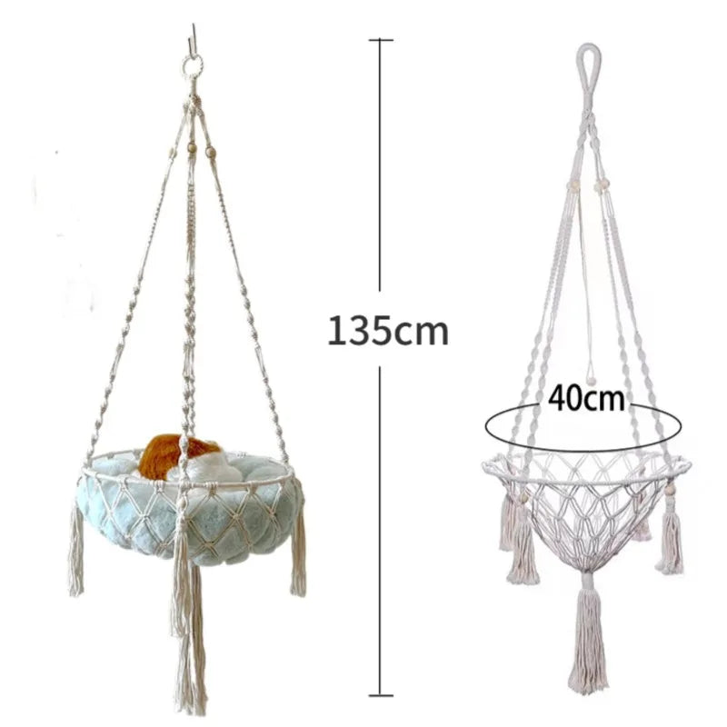 Hand-Woven Cotton Rope Cat Hammock - product detail view