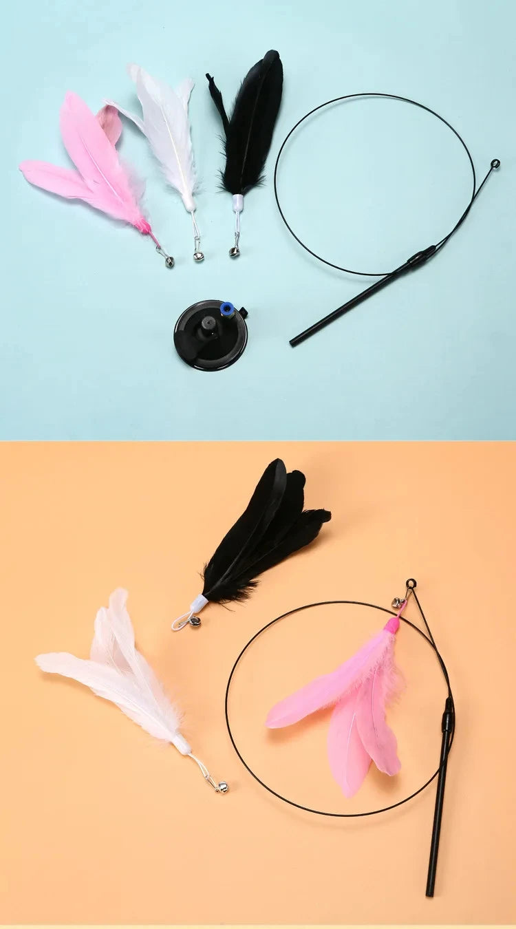 Hands-Free Suction Cup Feather Wand Cat Toy - product detail view