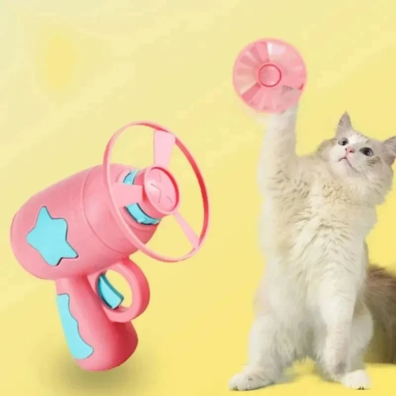 Flying Disc Launcher Cat Toy - close-up of launcher mechanism