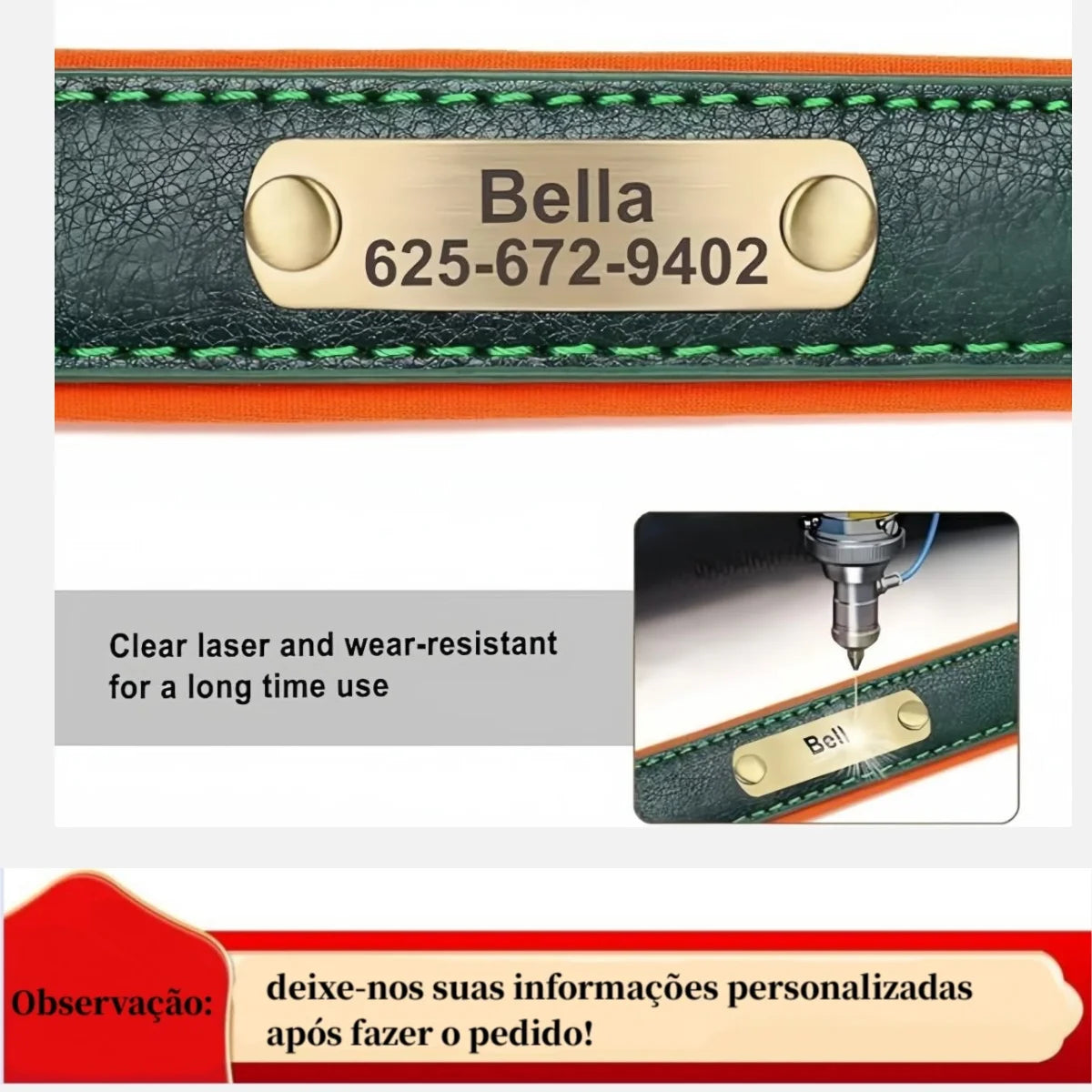 Personalized Leather ID Collar - product detail view