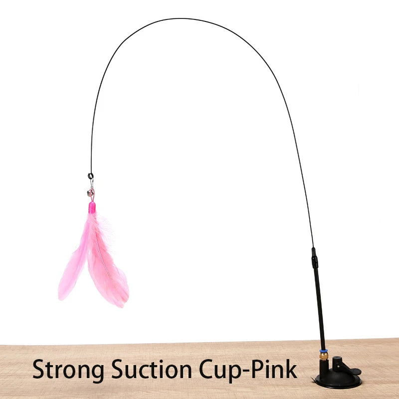 Hands-Free Suction Cup Feather Wand Cat Toy