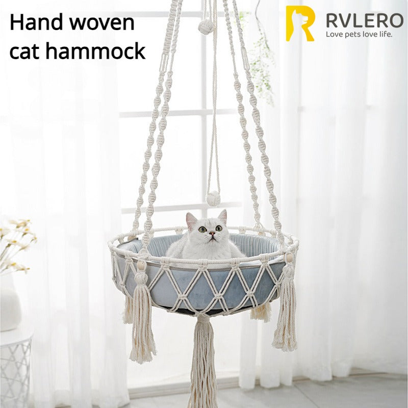 Hand-Woven Cotton Rope Cat Hammock - product detail view