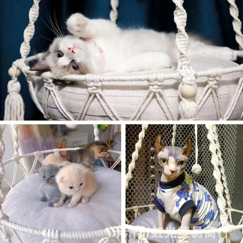Hand-Woven Cotton Rope Cat Hammock - product detail view