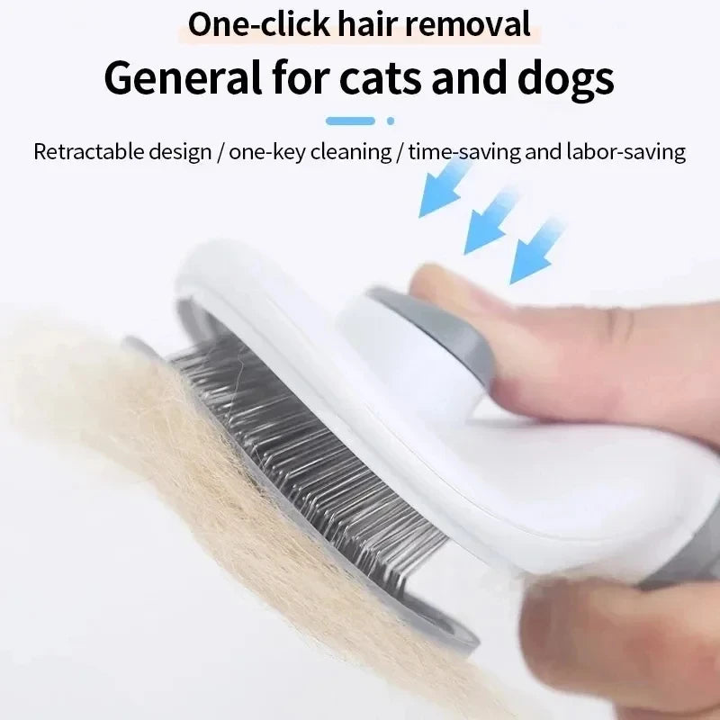 Self-Cleaning Deshedding Brush - removing loose fur with deshedding brush
