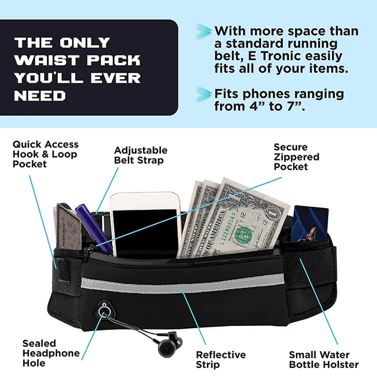 Hands-Free Running Leash with Waist Bag - product detail view