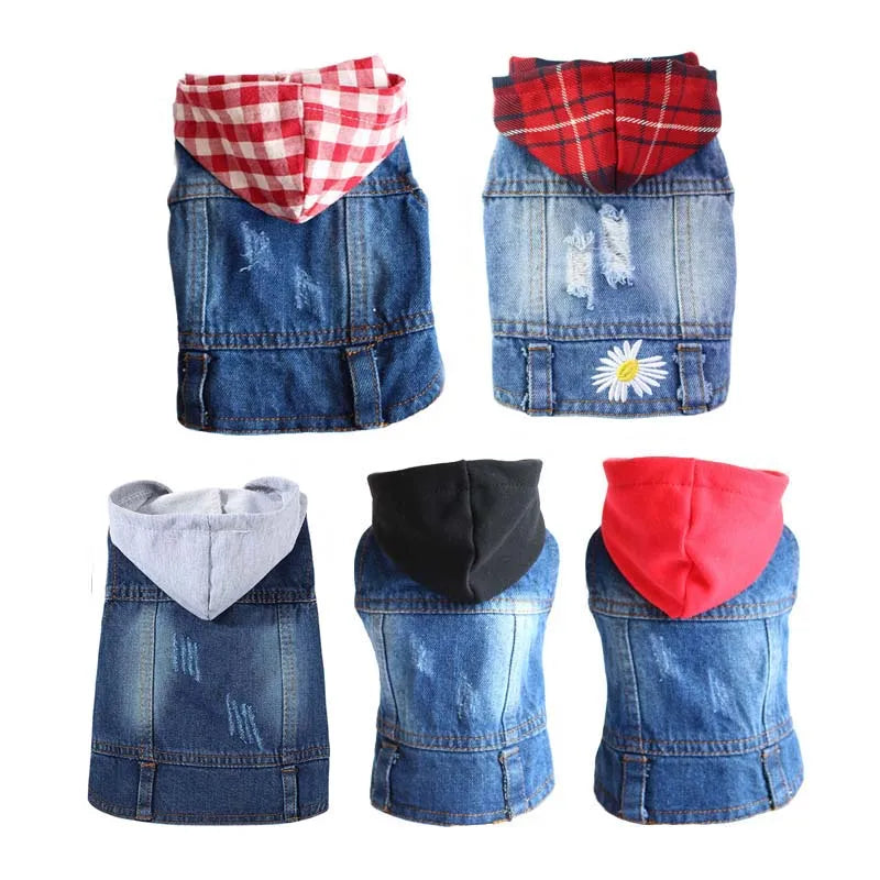 Denim Jean Jacket for Dogs Casual Vest Coat - dog wearing casual denim vest