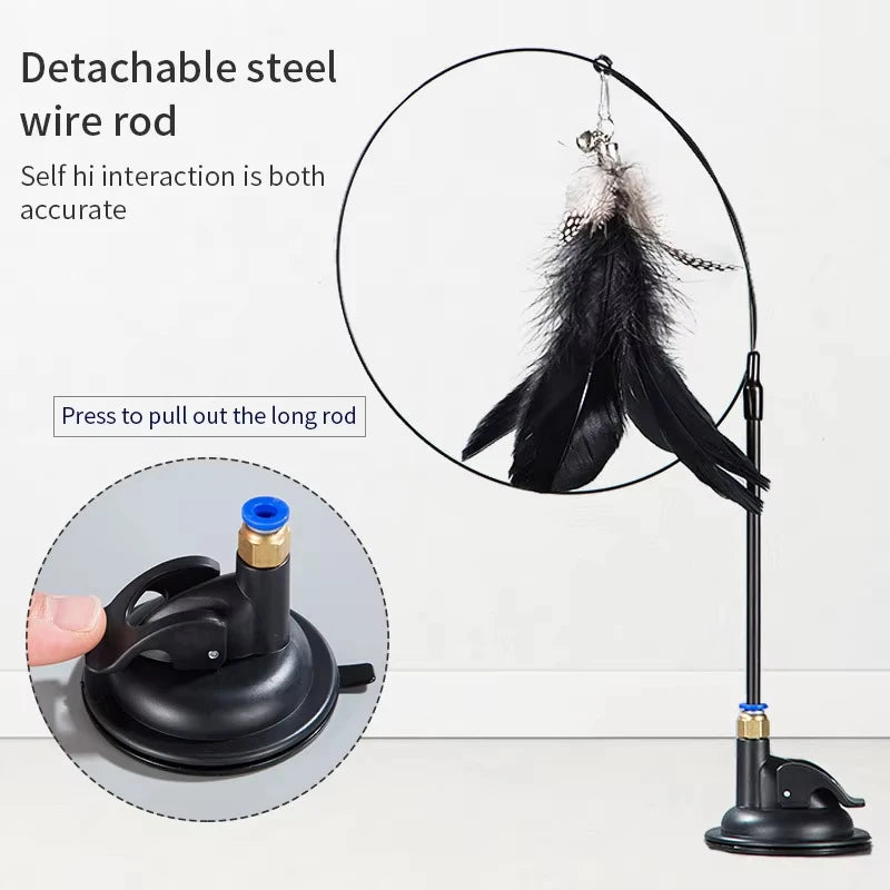 Hands-Free Suction Cup Feather Wand Cat Toy - close-up of suction cup base