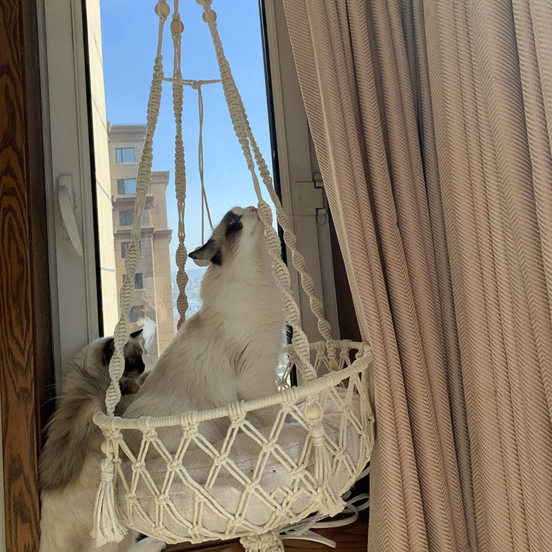 Hand-Woven Cotton Rope Cat Hammock - product detail view