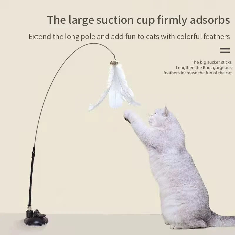 Hands-Free Suction Cup Feather Wand Cat Toy - product detail view
