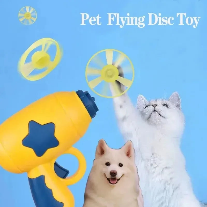 Flying Disc Launcher Cat Toy - cat chasing mini flying disc