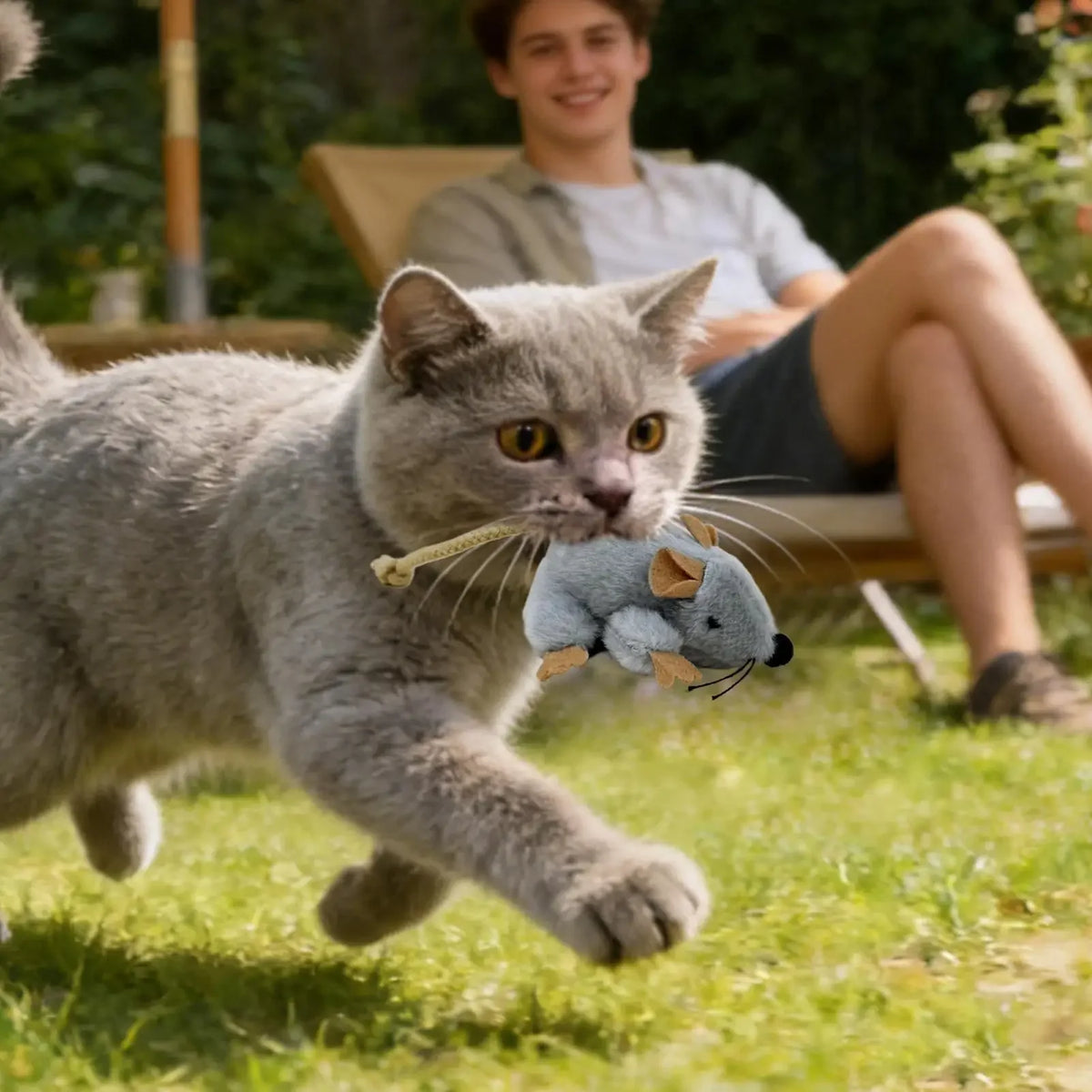 Realistic Plush Mouse Cat Toy – Moving Tail & Sound