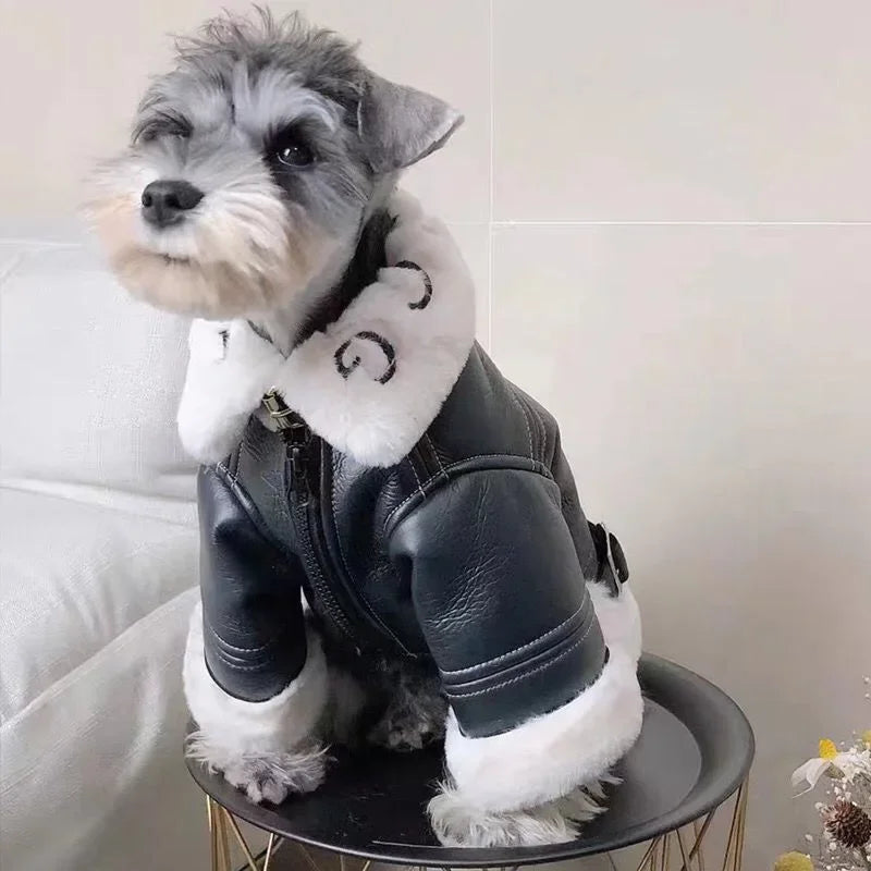 Faux Leather Dog Coat - close-up of faux leather exterior