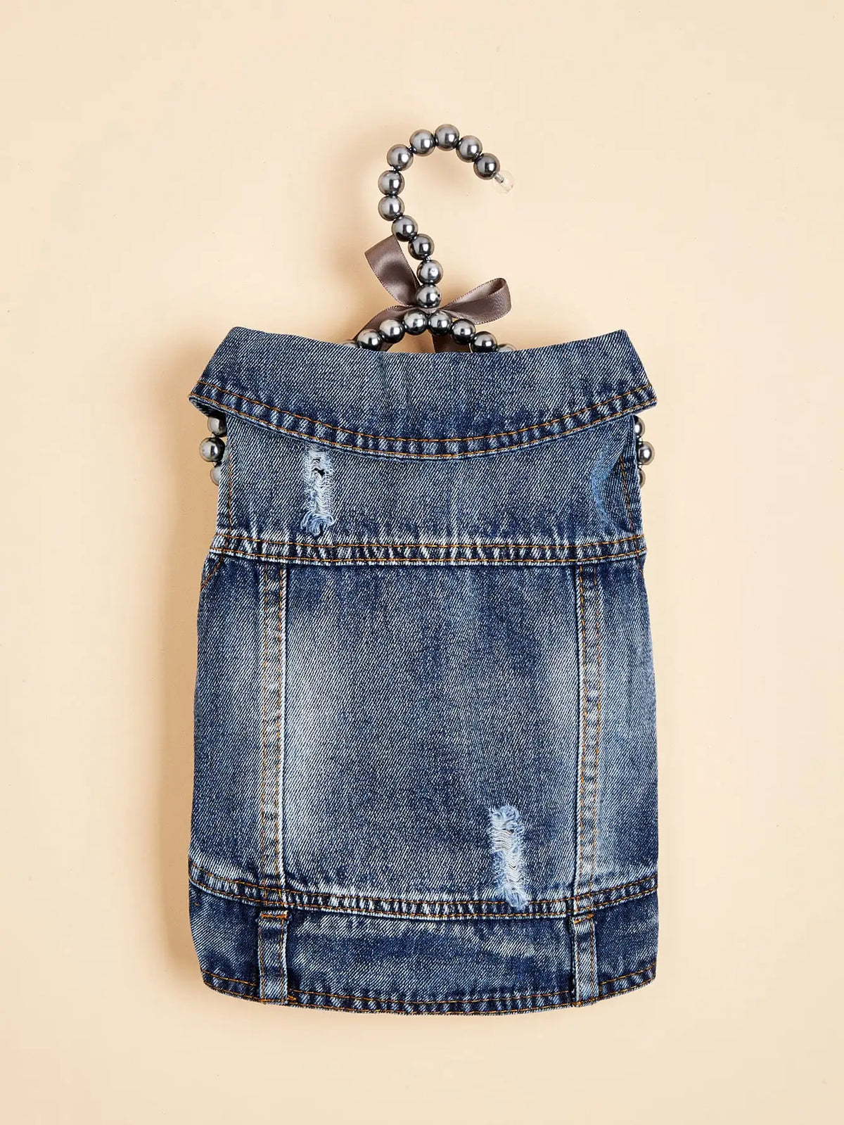 Blue Denim Jean Jacket for Dogs - close-up of machine-washable denim