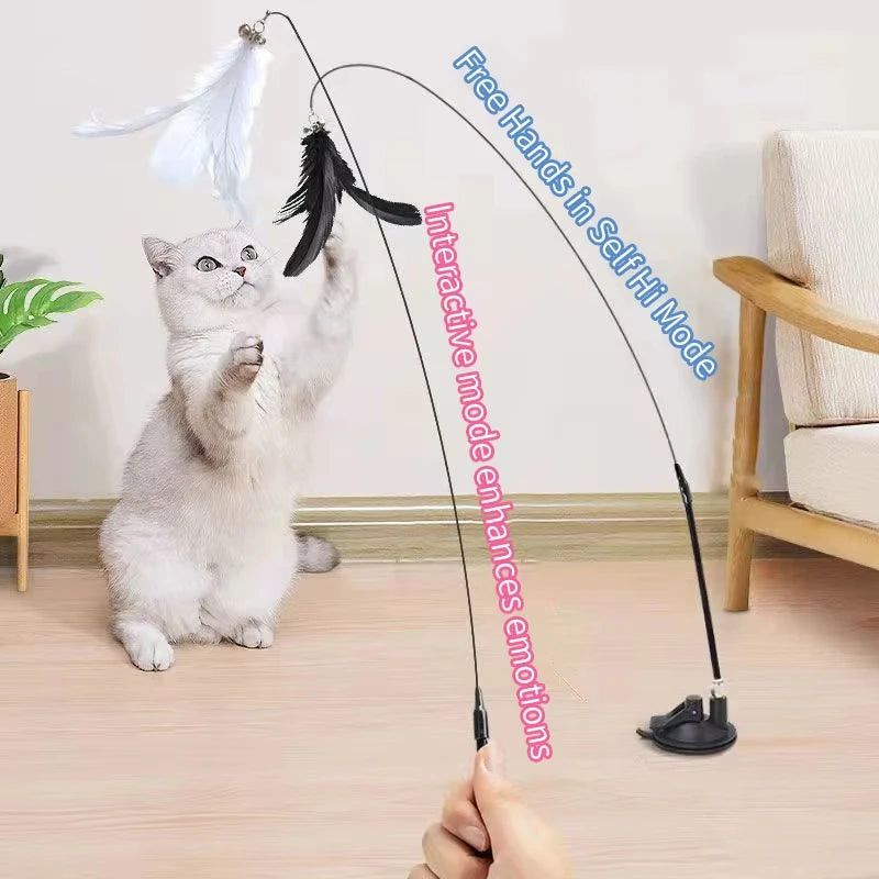 Hands-Free Suction Cup Feather Wand Cat Toy - product detail view