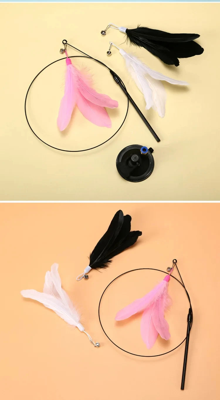 Hands-Free Suction Cup Feather Wand Cat Toy - product detail view