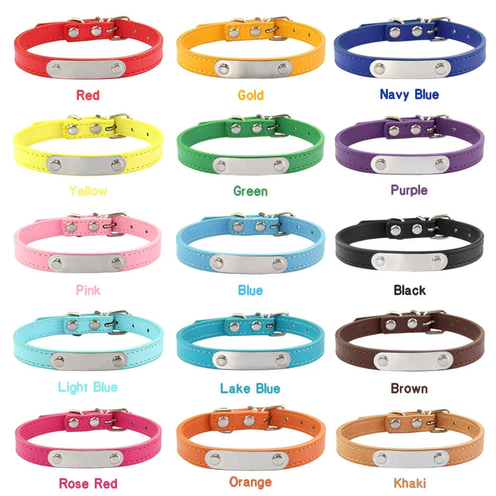 Carved ID Anti-Lost Leather Collar for Dogs, Puppies & Cats