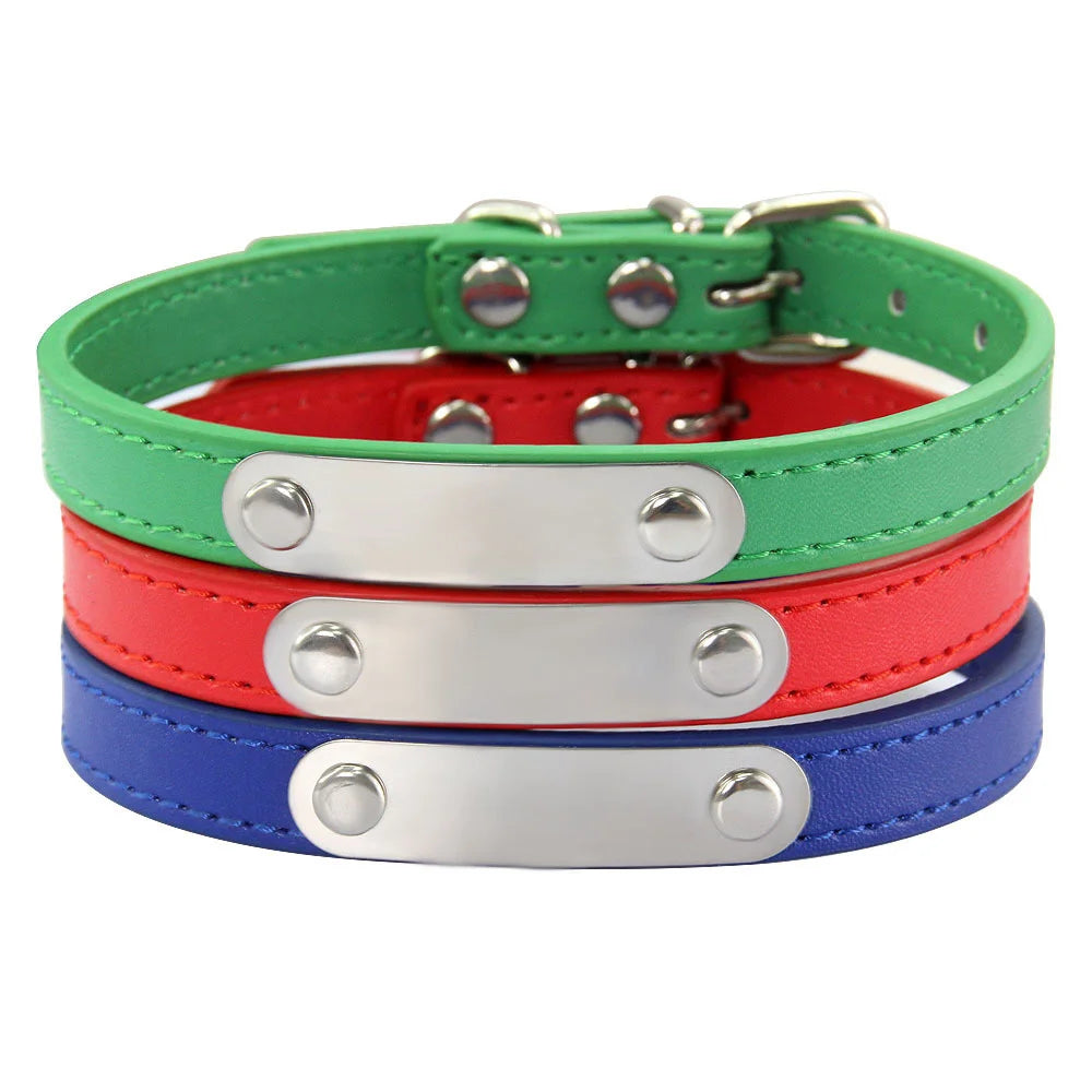 Carved ID Anti-Lost Leather Collar for Dogs, Puppies & Cats