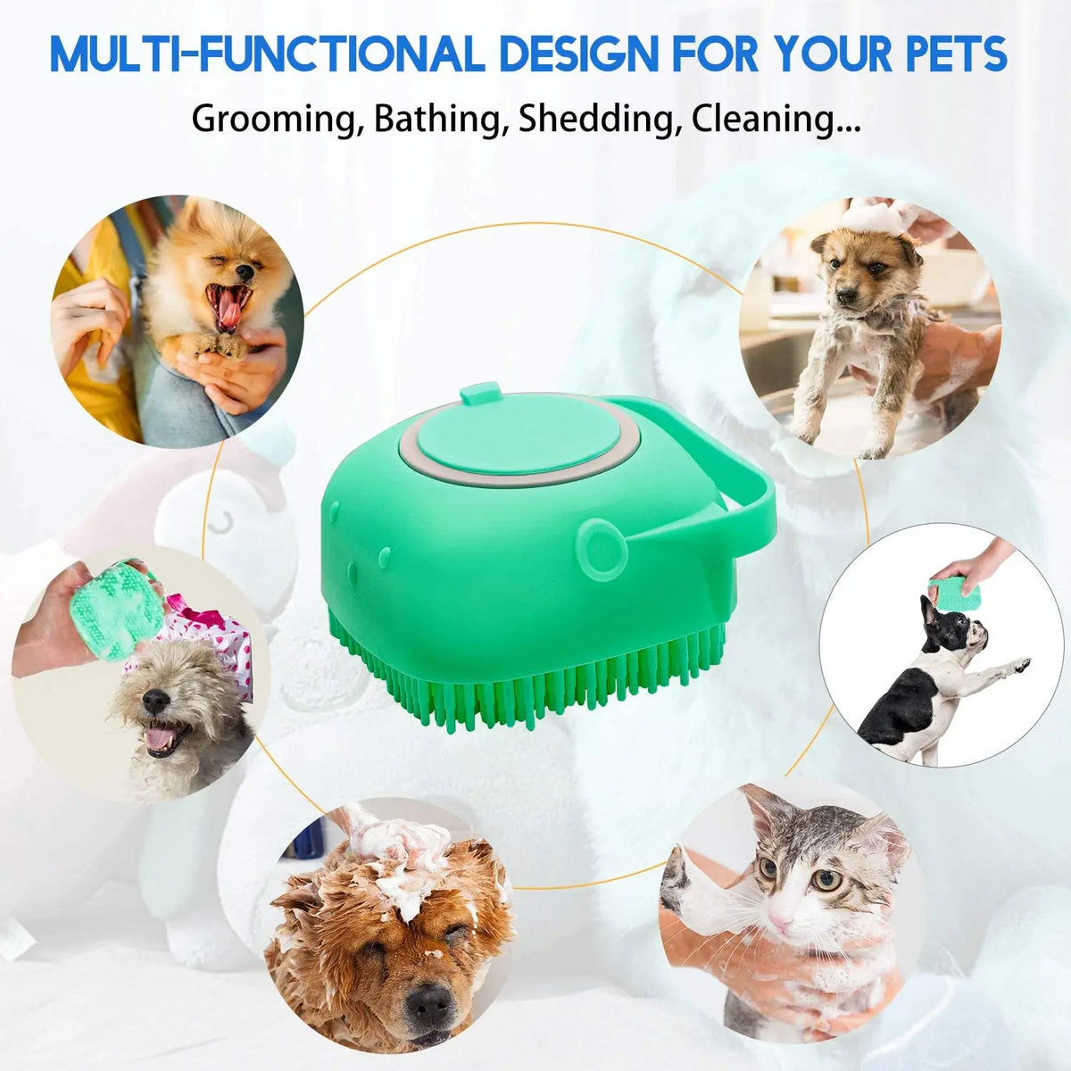 Compact Silicone Shampoo Brush for Short-Haired Pets
