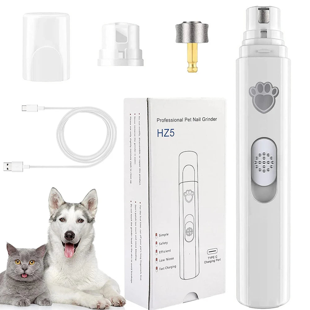 Electric Pet Nail Grinder with LED Light – USB Rechargeable