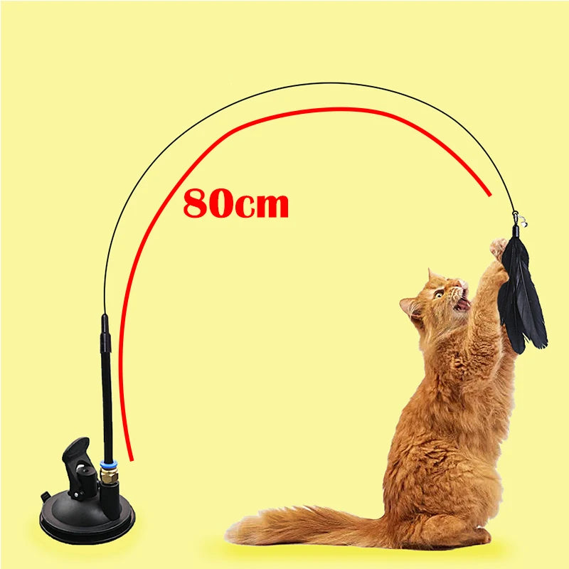 Hands-Free Suction Cup Feather Wand Cat Toy - product detail view