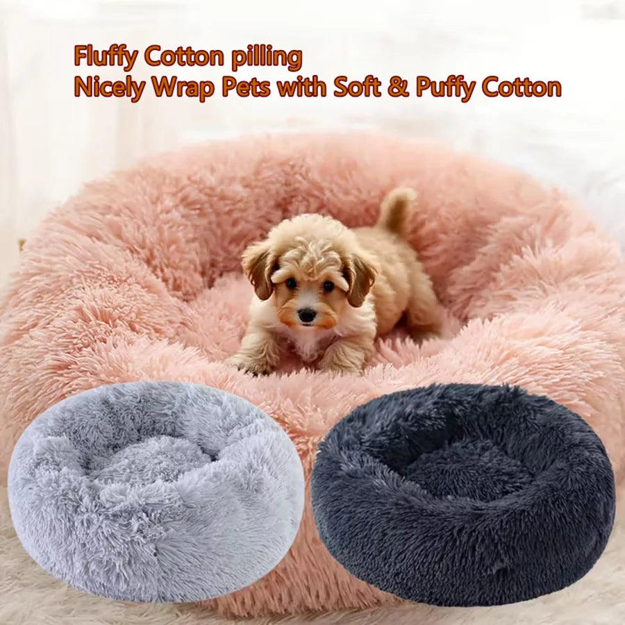 Plush Faux Fur Donut Bed for Dogs & Cats