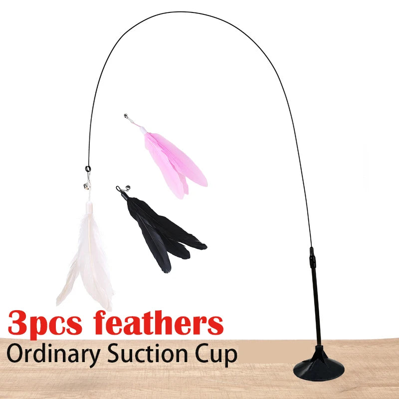 Hands-Free Suction Cup Feather Wand Cat Toy