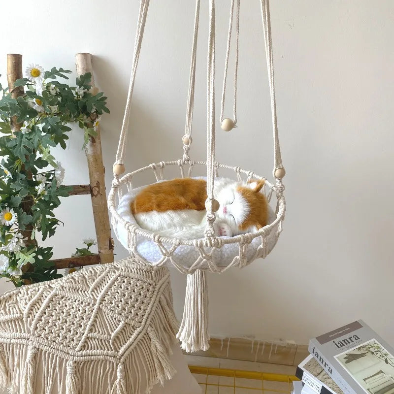 Hand-Woven Cotton Rope Cat Hammock - product detail view