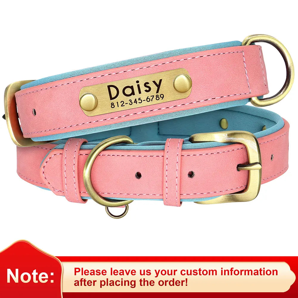 Personalized PU Leather ID Collar for Dogs