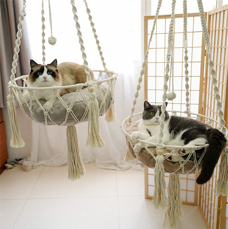 Hand-Woven Cotton Rope Cat Hammock - product detail view