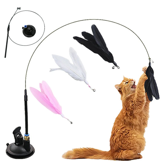 Hands-Free Suction Cup Feather Wand Cat Toy - main product photo