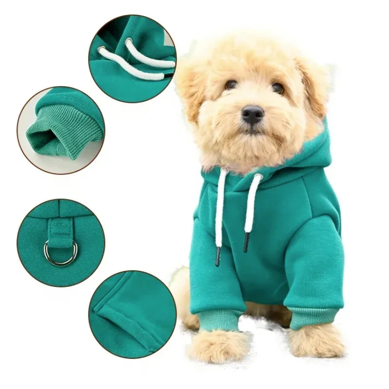 Fleece Dog Hoodie Outdoor Sweatshirt - dog wearing warm fleece hoodie outdoors