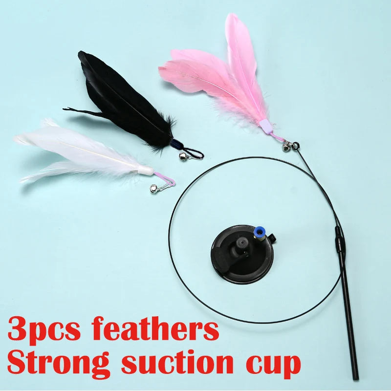 Hands-Free Suction Cup Feather Wand Cat Toy