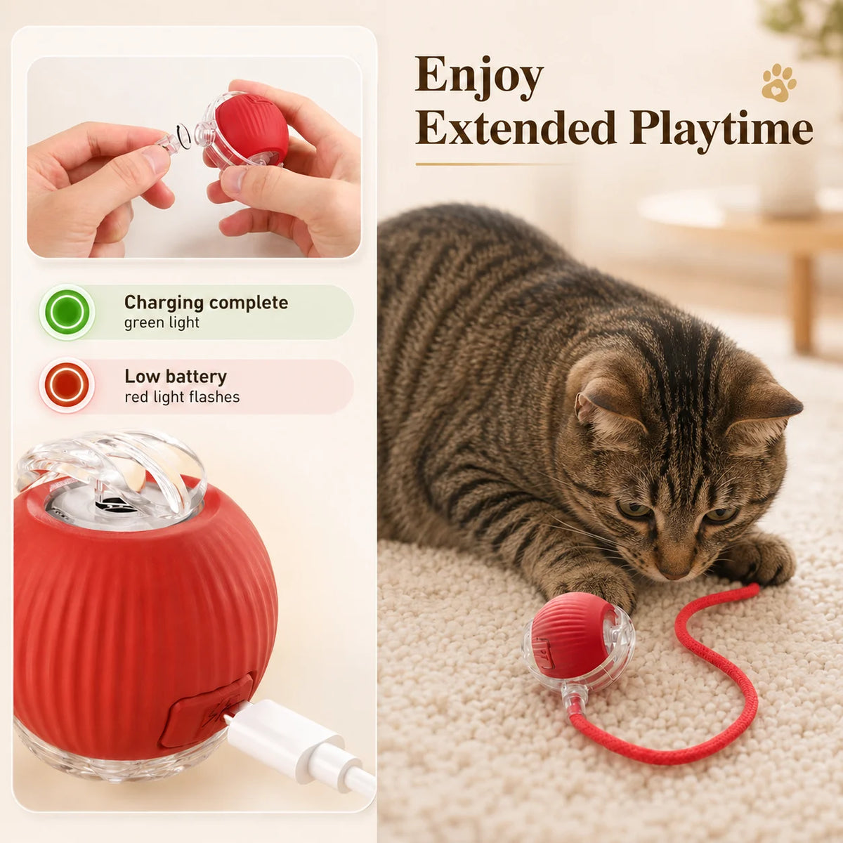 Automatic Rolling Ball Cat Toy – Rechargeable Smart Toy
